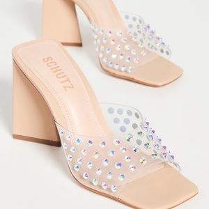 Schutz Lizah Crystal sandals with block heel. Size 7